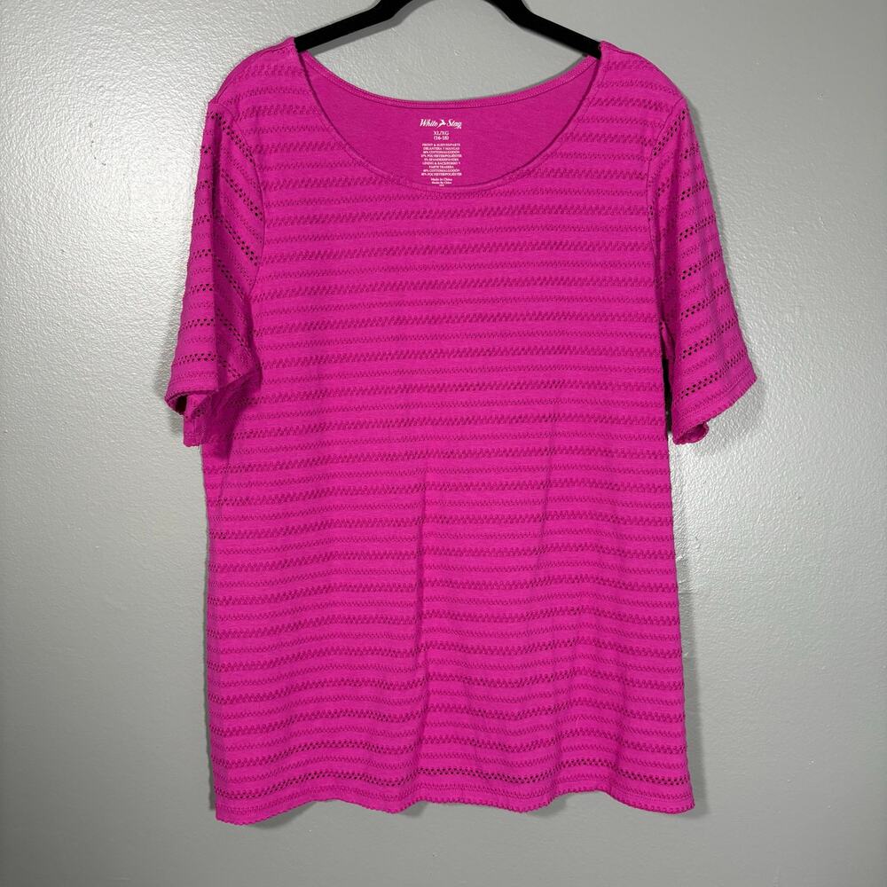 White Stag Bright Pink Crochet Lace Stripe Boho Top - Size XL (16-18) - Women's
